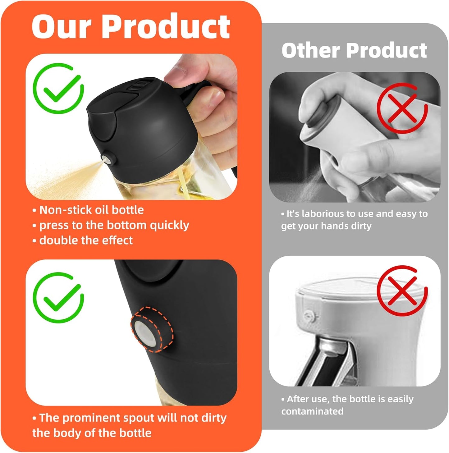 Glass Olive Oil Sprayer for Cooking – 2 in 1 Olive Oil Dispenser Bottle for Kitchen Gadgets and Air Fryer Accessories, Salad, BBQ - Black