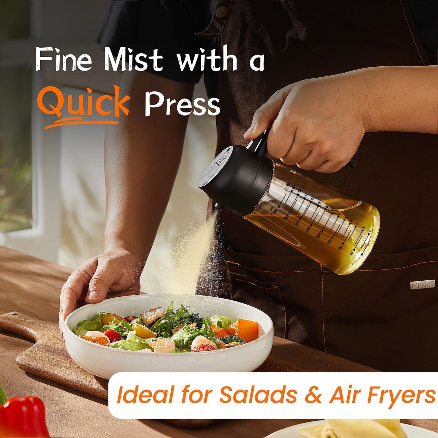 Glass Olive Oil Sprayer for Cooking – 2 in 1 Olive Oil Dispenser Bottle for Kitchen Gadgets and Air Fryer Accessories, Salad, BBQ - Black