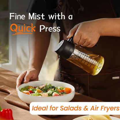 Glass Olive Oil Sprayer for Cooking – 2 in 1 Olive Oil Dispenser Bottle for Kitchen Gadgets and Air Fryer Accessories, Salad, BBQ - Black