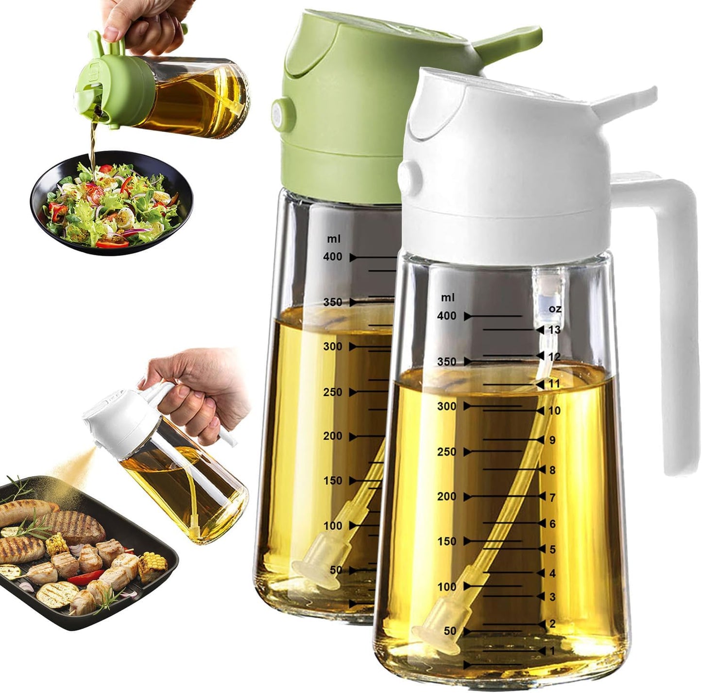 Glass Olive Oil Sprayer for Cooking – 2 in 1 Olive Oil Dispenser Bottle for Kitchen Gadgets and Air Fryer Accessories, Salad, BBQ - Black
