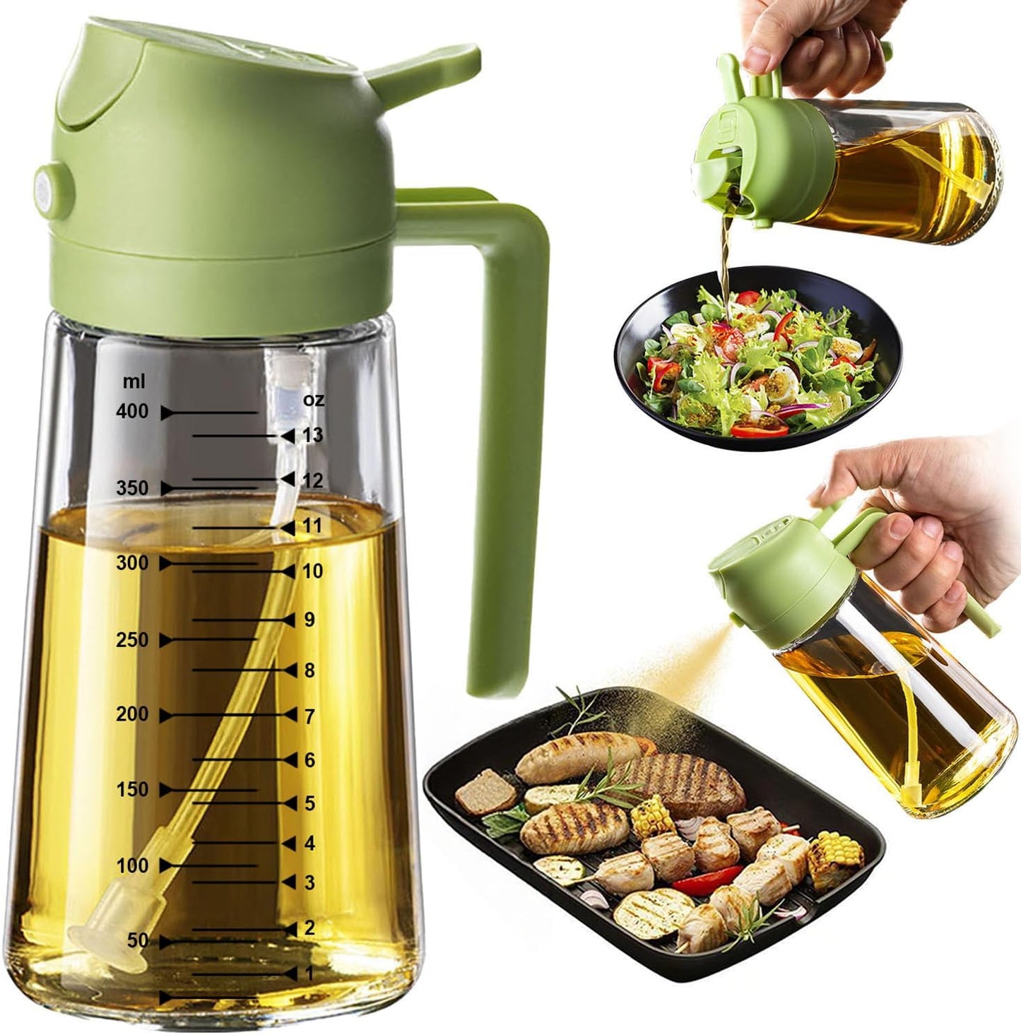Glass Olive Oil Sprayer for Cooking – 2 in 1 Olive Oil Dispenser Bottle for Kitchen Gadgets and Air Fryer Accessories, Salad, BBQ - Black
