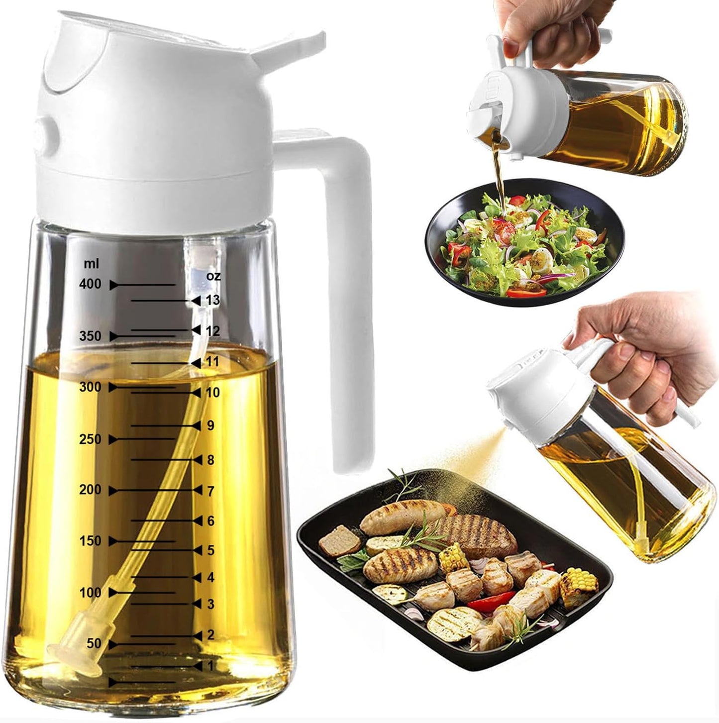 Glass Olive Oil Sprayer for Cooking – 2 in 1 Olive Oil Dispenser Bottle for Kitchen Gadgets and Air Fryer Accessories, Salad, BBQ - Black
