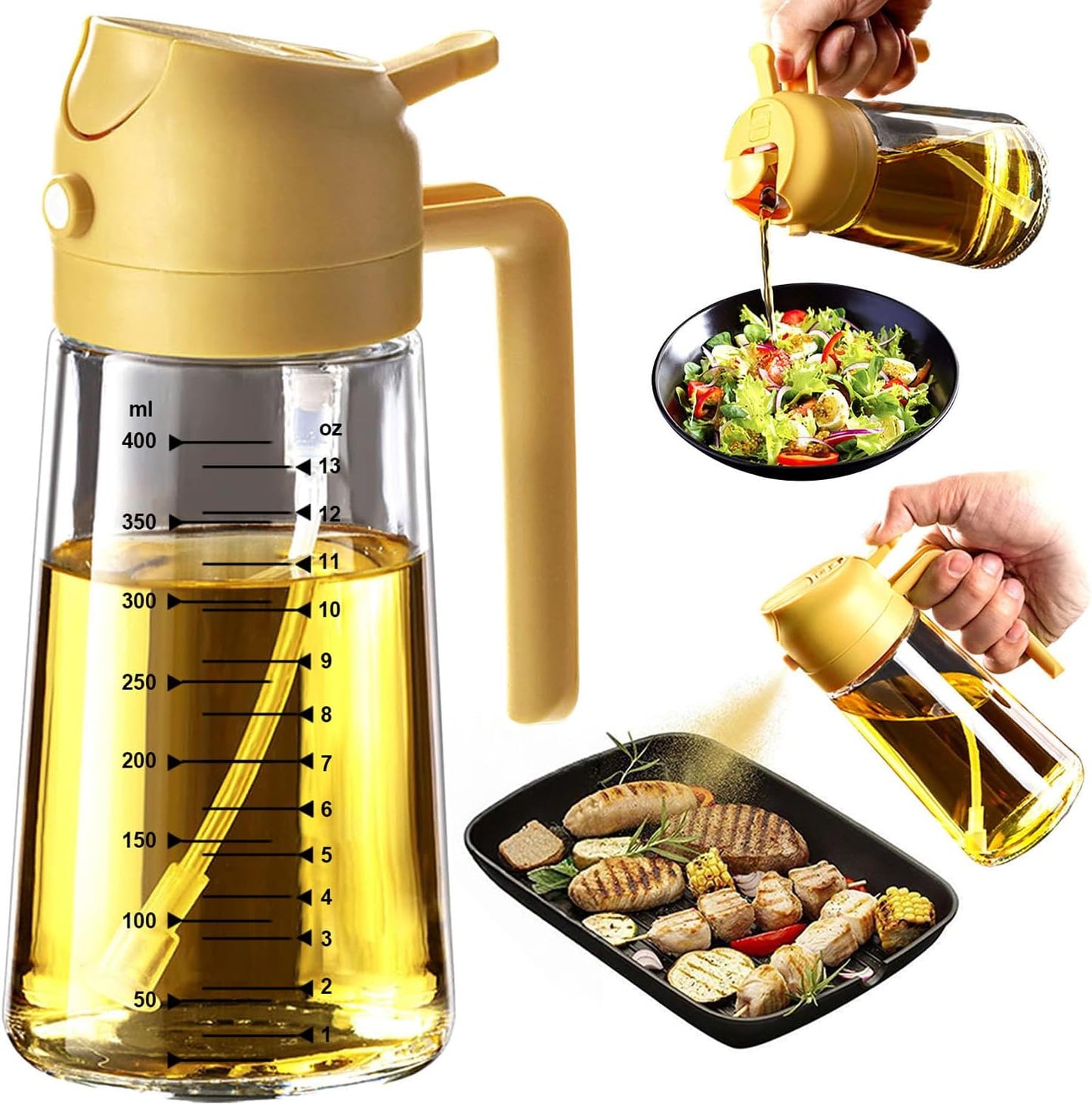 Glass Olive Oil Sprayer for Cooking – 2 in 1 Olive Oil Dispenser Bottle for Kitchen Gadgets and Air Fryer Accessories, Salad, BBQ - Black