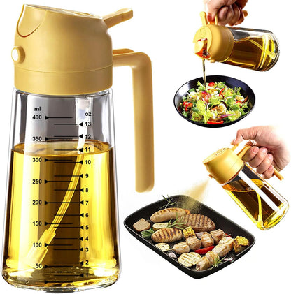 Glass Olive Oil Sprayer for Cooking – 2 in 1 Olive Oil Dispenser Bottle for Kitchen Gadgets and Air Fryer Accessories, Salad, BBQ - Black