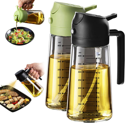 Glass Olive Oil Sprayer for Cooking – 2 in 1 Olive Oil Dispenser Bottle for Kitchen Gadgets and Air Fryer Accessories, Salad, BBQ - Black