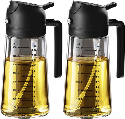 Glass Olive Oil Sprayer for Cooking – 2 in 1 Olive Oil Dispenser Bottle for Kitchen Gadgets and Air Fryer Accessories, Salad, BBQ - Black