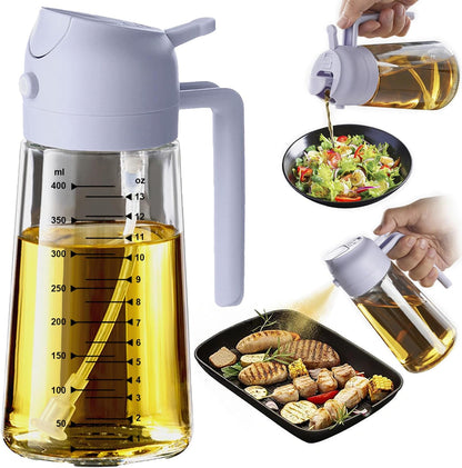 Glass Olive Oil Sprayer for Cooking – 2 in 1 Olive Oil Dispenser Bottle for Kitchen Gadgets and Air Fryer Accessories, Salad, BBQ - Black
