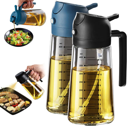 Glass Olive Oil Sprayer for Cooking – 2 in 1 Olive Oil Dispenser Bottle for Kitchen Gadgets and Air Fryer Accessories, Salad, BBQ - Black