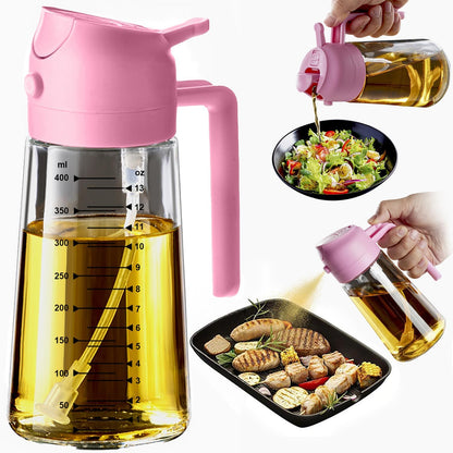 Glass Olive Oil Sprayer for Cooking – 2 in 1 Olive Oil Dispenser Bottle for Kitchen Gadgets and Air Fryer Accessories, Salad, BBQ - Black
