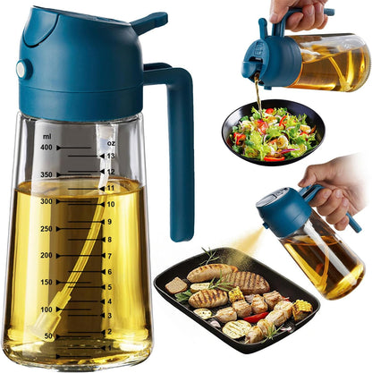 Glass Olive Oil Sprayer for Cooking – 2 in 1 Olive Oil Dispenser Bottle for Kitchen Gadgets and Air Fryer Accessories, Salad, BBQ - Black