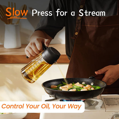 Glass Olive Oil Sprayer for Cooking – 2 in 1 Olive Oil Dispenser Bottle for Kitchen Gadgets and Air Fryer Accessories, Salad, BBQ - Black