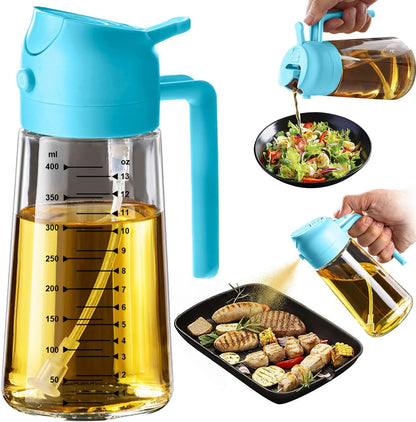Glass Olive Oil Sprayer for Cooking – 2 in 1 Olive Oil Dispenser Bottle for Kitchen Gadgets and Air Fryer Accessories, Salad, BBQ - Black