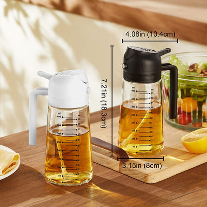 Glass Olive Oil Sprayer for Cooking – 2 in 1 Olive Oil Dispenser Bottle for Kitchen Gadgets and Air Fryer Accessories, Salad, BBQ - Black